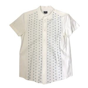 Earl Jean Short Sleeve Button Down Shirt White & Blue Detailing Size Medium